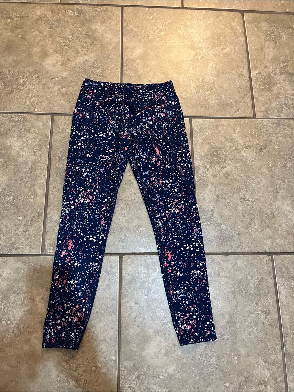 Kids Athletic Works Navy Floral Splatter Leggings with Pink and White Accents